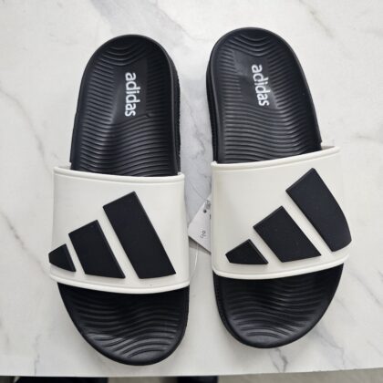 Double soft sole preimum Front Adidas Slipper Black White