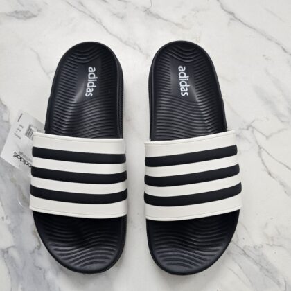 Double soft sole preimum Three Srip Adidas Slipper Black white